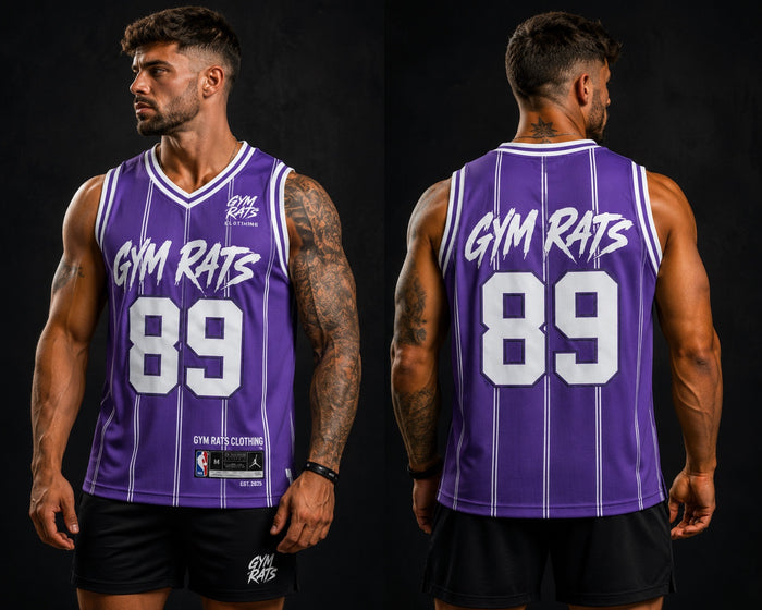 Gym Rats Purple and White 89 Basketball Vest